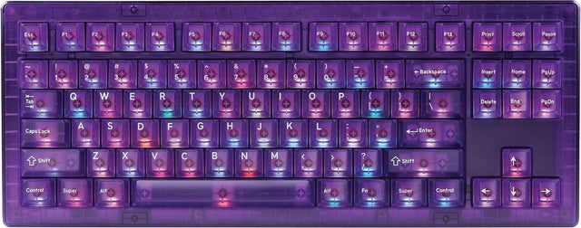 Esc F1 F2 F3 F4 F5 F6 F7 F8 F9 F10 F11 F12 F13 Print Scroll Pause

1 ! 2 @ 3 # 4 $ 5 % 6 ^ 7 & 8 * 9 ( 0 ) - + Backspace Insert Home PgUp

Tab Q W E R T Y U I O P { [ } ] | Delete End PgDn

Caps Lock A S D F G H J K L ; ' Enter Shift Z X C V B N M , . / Shift

Control Super Alt Fn Super Control

Arrow keys (up, down, left, right)