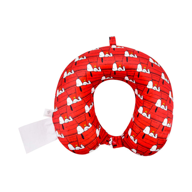 Front. Peanuts - Snoopy Doghouse Memory Foam Travel Pillow - RED.
