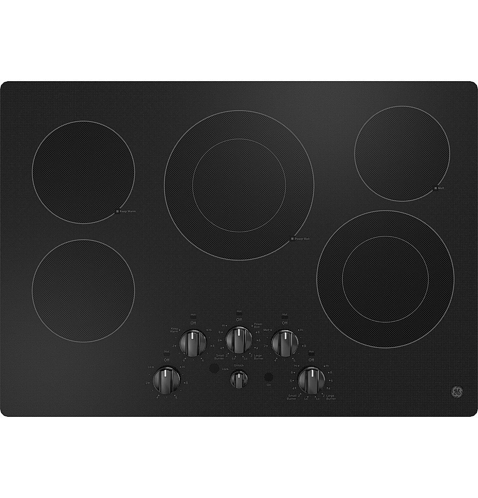 GE - 30 in. Wide 5 Element Electric Built-In Cooktop with 2 Power Boil Dual Ring Elements - Black
