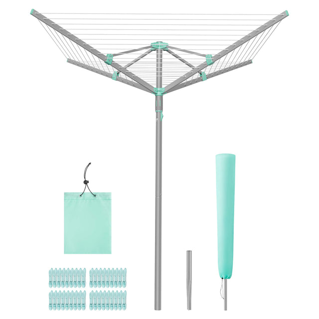 Front. Songmics Home - Umbrella Clothesline, Rotary Washing Line, Foldable Heavy-Duty Outdoor Clothes Drying Rack with Clips, Cover - Silver.
