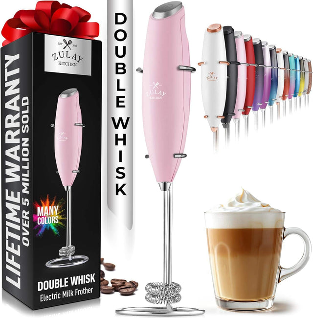 ZULAY KITCHEN  
LIFETIME WARRANTY SOLD  
OVER 5 MILLION  
MANY COLORS  
DOUBLE WHISK  
Electric Milk Frother  

ZULAY KITCHEN  
DOUBLE WHISK