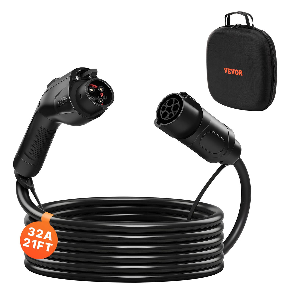 VEVOR - EV Charger Extension Cable, 32Amp 21 ft J1772 Extension Cord Compatible with 120V-240V SAE J1772 Electric Vehicle - Black