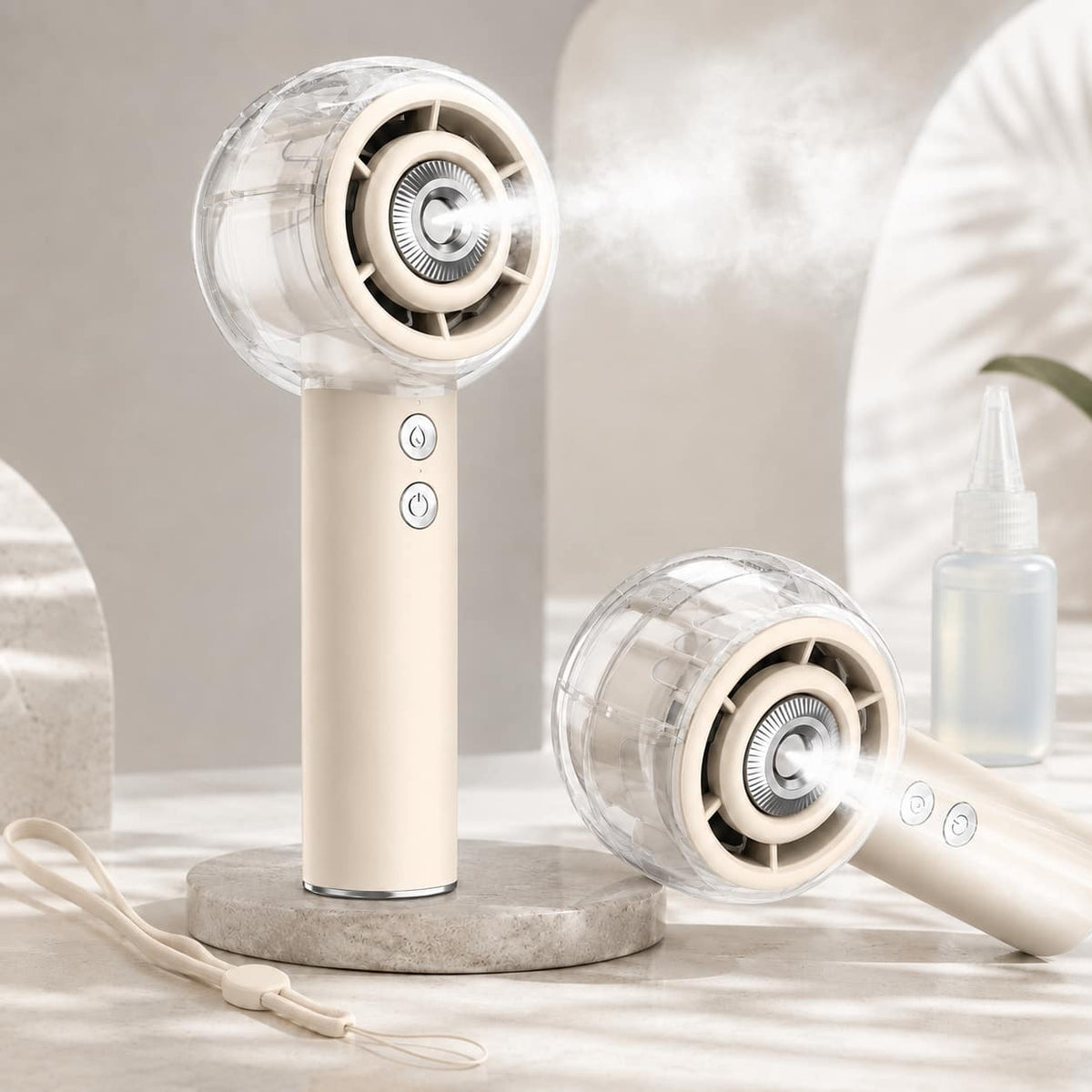 Anysun - Misting Handheld Portable Fan with 4 Strong Wind, 6000mAh Rechargeable Powerful, Mini Small Hand & Pocket Fan - Ivory