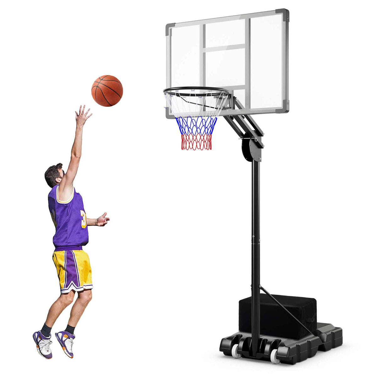 Costway - Portable Basketball Hoop System 4.9-10 FT Adjustable W/Weight Bag Wheels Outdoor - Gray