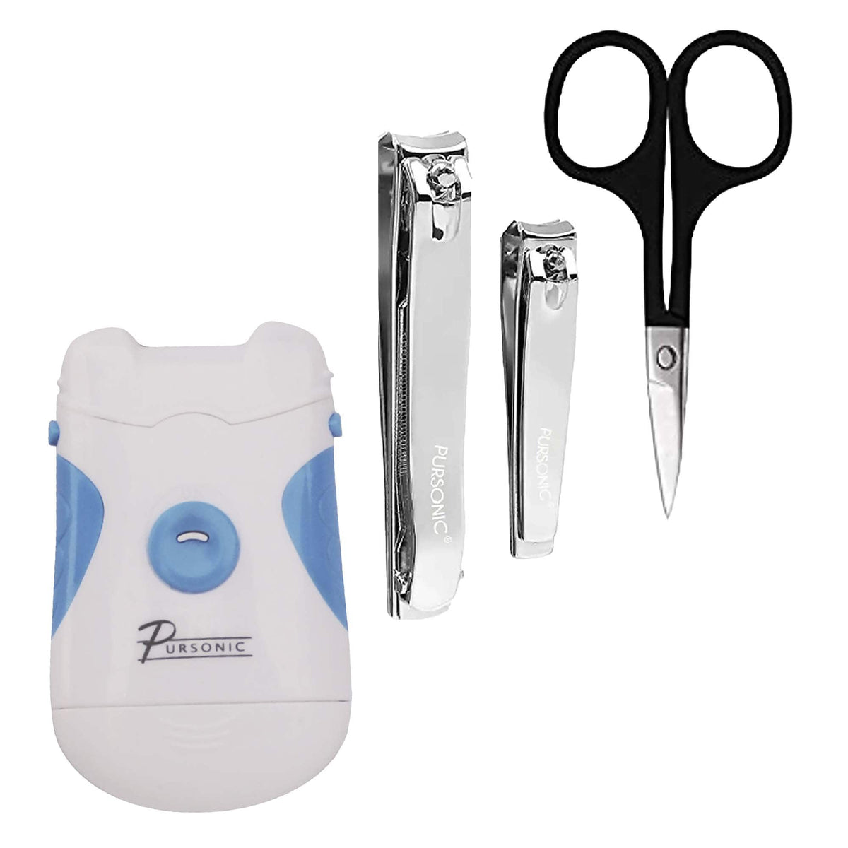 Pursonic - Nail Care Essentials Kit: Premium Nail Clippers, Stainless Steel Scissors, and Portable Electric Nail Trimmer & Filer - Multicolor
