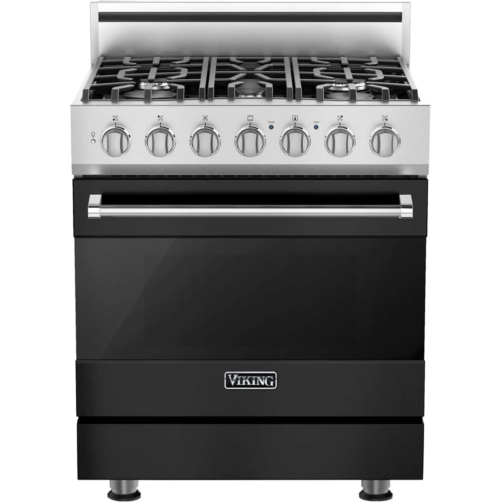 Viking - 30 in. Wide 5 Burner 3 Series 4.7 Cu. Ft. Self-Cleaning Freestanding Dual Fuel LP Gas Convection Range - Cast Black - Cast Black
