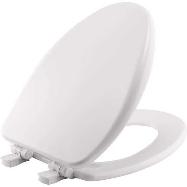 Front. BEMIS - Mayfair by Bemis Alesio Slow Close Elongated White Enameled Wood Toilet Seat - White.