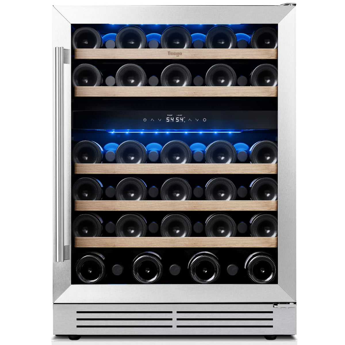 Yeego - Wine Fridge, 24 inch Dual-zone Wine Refrigerator, 52-Bottle 40-65°F,Glass Door, Built in, for Home Bar Office - Stainless Steel