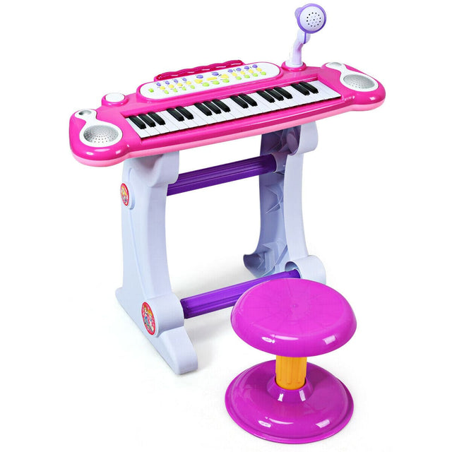 Front. Costway - 37 Key Electronic Keyboard Kids Toy Piano MP3 Input with Microphone and Stool - Pink.