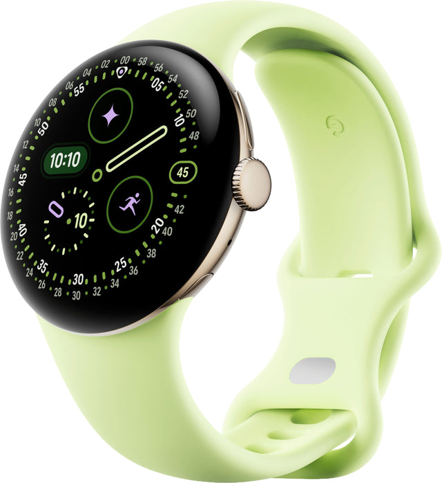 Front. Google - Google Pixel Watch 4 (41mm) - LTE - Champagne Gold Case - Lemongrass Band.