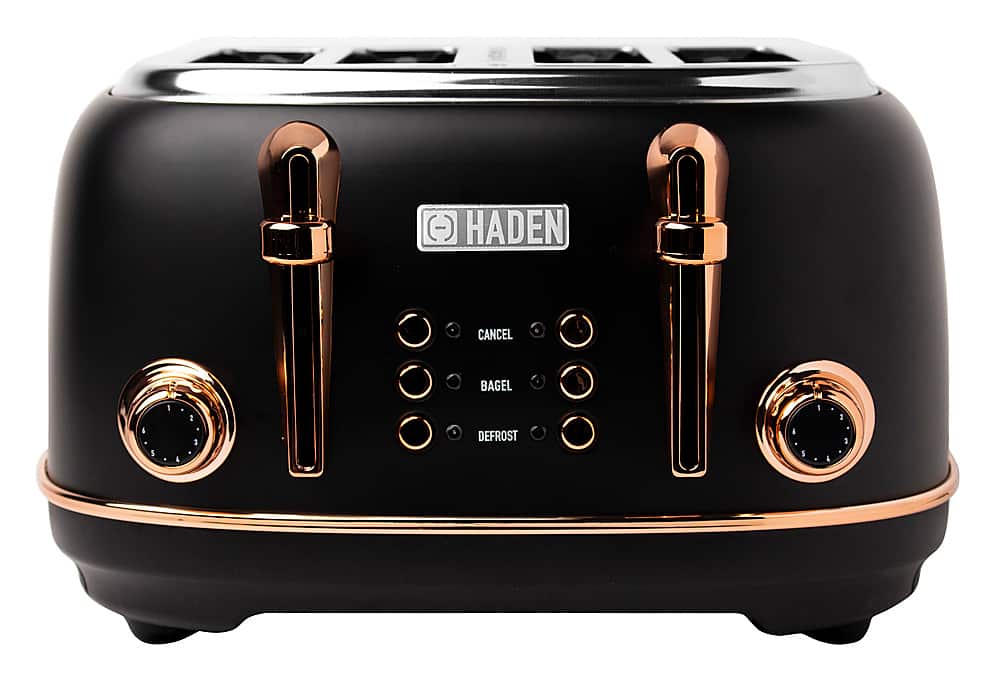 Haden - Heritage 4-Slice Toaster, Wide Slot for Bagels with Multi Settings - Black/Copper