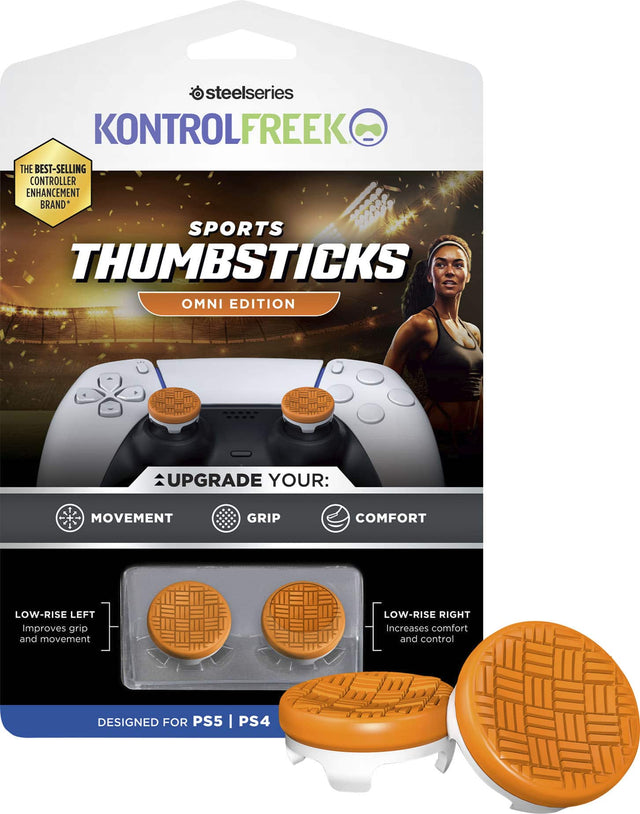 Steelseries KontrolFreek Sports Thumbsticks Omni Edition Upgrade Your: Movement Grip Comfort Low-Rise Left improves grip and movement Low-Rise Right Increases comfort and control Designed for PS5 | PS4