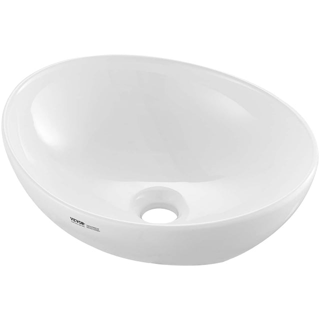 Front. VEVOR - Oval Vessel Sink, 16" x 13.4" Bathroom Vessel Sink Bowl Countertop, White Ceramic Bathroom Sinks Above Counter - White.