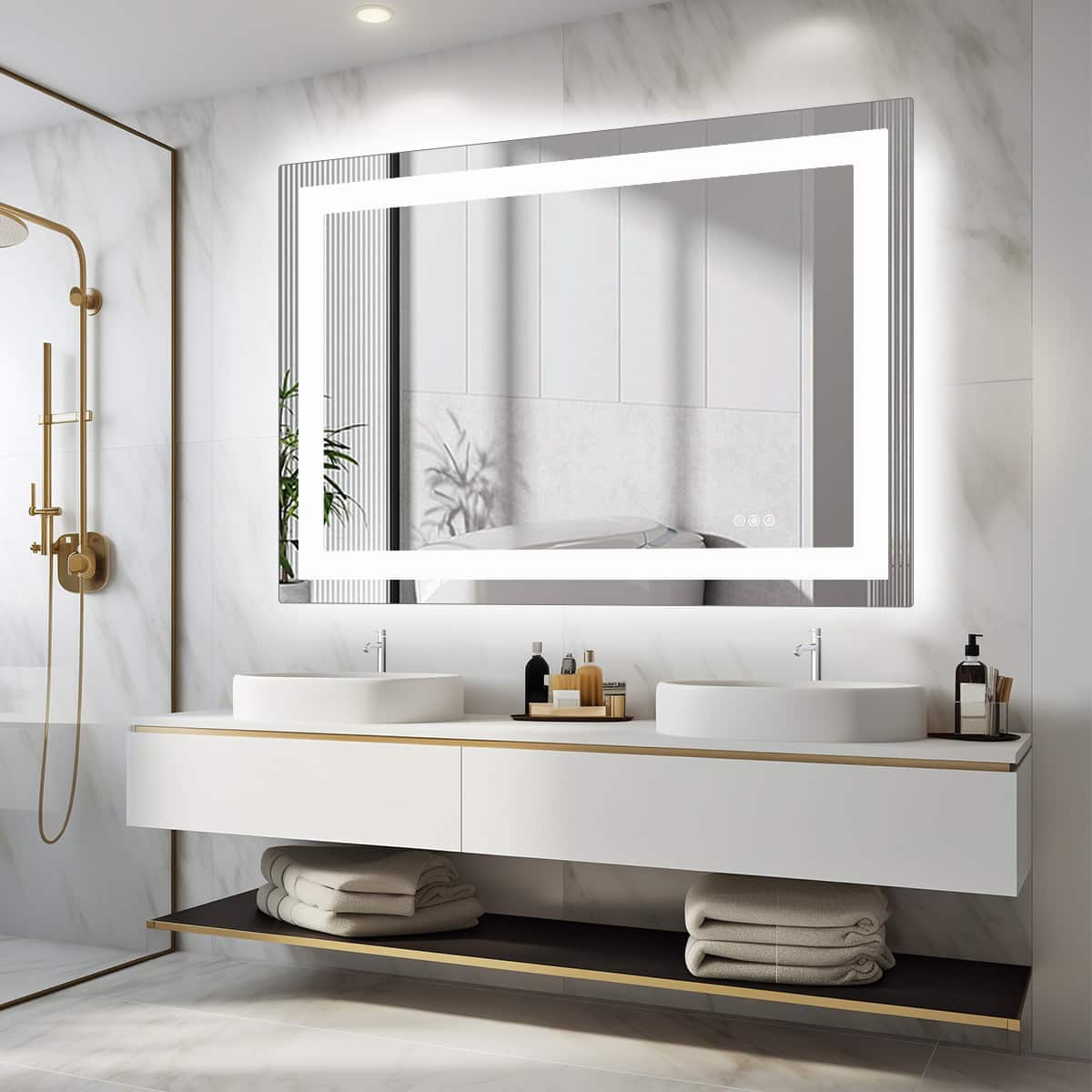 Anysun - 36" x 48" Anti-fog LED Bathroom Mirror with Dual Light Source and Three Lighting Modes