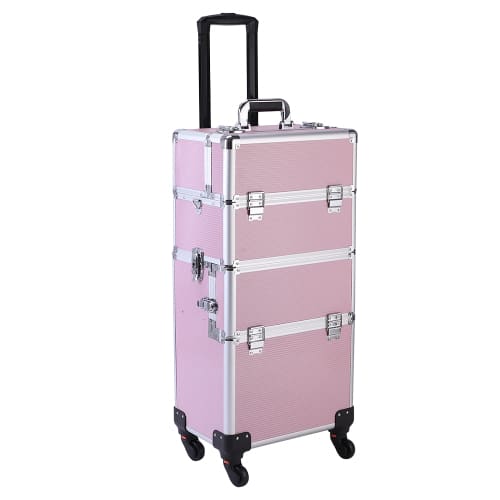 Winado - 3 in 1 Makeup Case Rolling Trolley Cosmetic Travel Organizer with Key Wheels Suitcase for Beauticians Hairstylists Nail - Pink