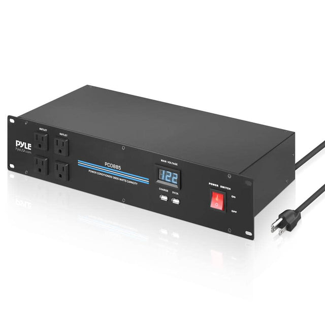 OUTLET PYLE PyleUSA.com Lcom bATE ONTLET PC0885 POWER CONDITIONER 3800 WATTS CAPACITY MAIN VOLTAGE CHARGE BV POWER SWITCH ON OFF