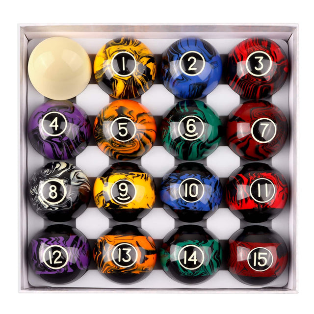 Front. GSE Games & Sports Expert - 2 1/4-Inch Black Marbelite Swirl Style Professional Regulation Size Billiards Pool Balls Set, Standard 16 Balls Set - Black Marbelite Swirl Style.