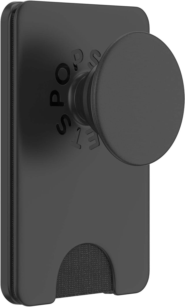 Angle. PopSockets - MagSafe PopWallet+ Cell Phone Wallet & Grip - Black.