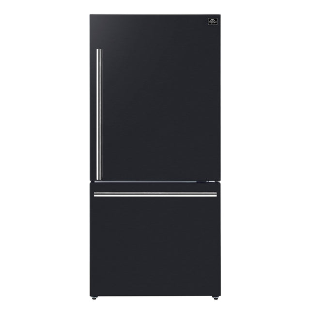 Front. Forno Appliances - 32 in. Wide Milano Espresso 17.2 Cu. Ft. Counter-Depth Bottom Freezer Refrigerator with Right Swing Door - Black.