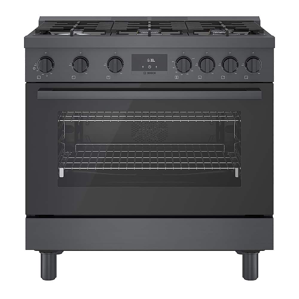 Bosch - 800 Series 36 in. Wide 3.5 Cu. Ft. Freestanding Gas Convection Range with Self-cleaning and 6 Dual Flame Ring Burners - Black Stainless Steel