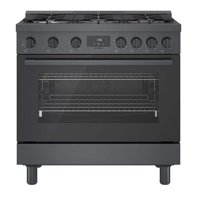 Front. Bosch - 800 Series 3.5 Cu. Ft. Freestanding Gas Convection Range with 6 Dual Flame Ring Burners - Black stainless steel.