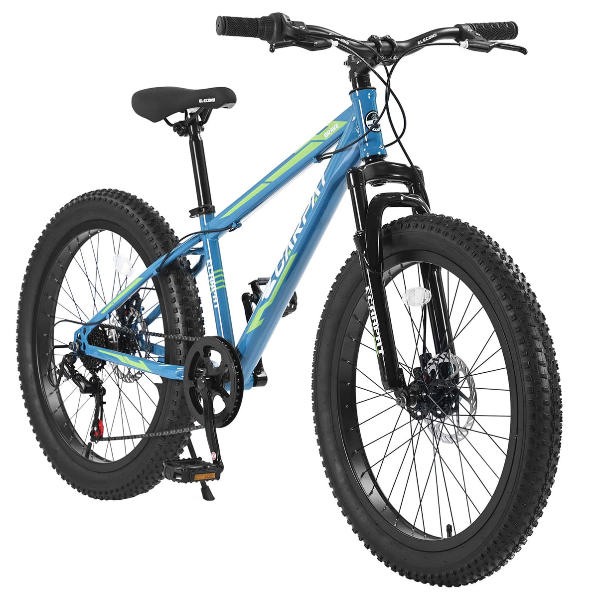 Anysun - 24" Fat Tire Mountain Bike for Adults/Youth - 7 Speeds, Dual Disc Brakes, Front Suspension & High-Carbon Steel Frame - Blue