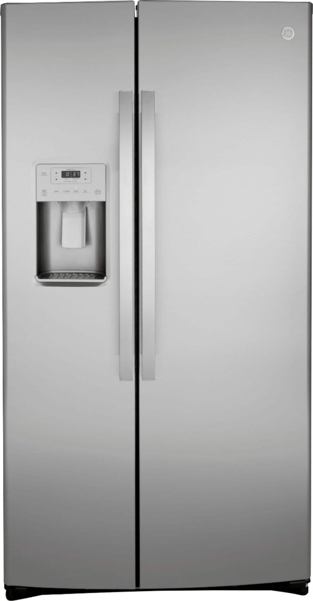Front. GE - 21.8 Cu. Ft. Side-by-Side Counter-Depth Refrigerator - Stainless Steel.