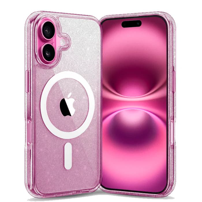 Entronix - [Magnetic] Case Compatible with iPhone 16 Plus - [Hard Back] Glitter - Clear