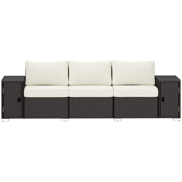Front. Outsunny - Seater Wicker Outdoor Couch Patio Sofa with Storage, Thickened Cushions and Wide Armrests for Porch Yard - Cream White/Brown.