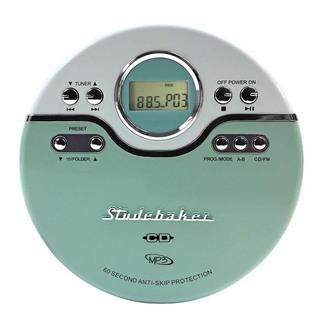 TUNER H4 D  
PROG 88.5 P03  
OFF POWER ON  
MII  
PRESET 10/FOLDER  
PROG./MODE A-B CD/FM  
Studebaker  
CD MP3  
60 SECOND ANTI-SKIP PROTECTION