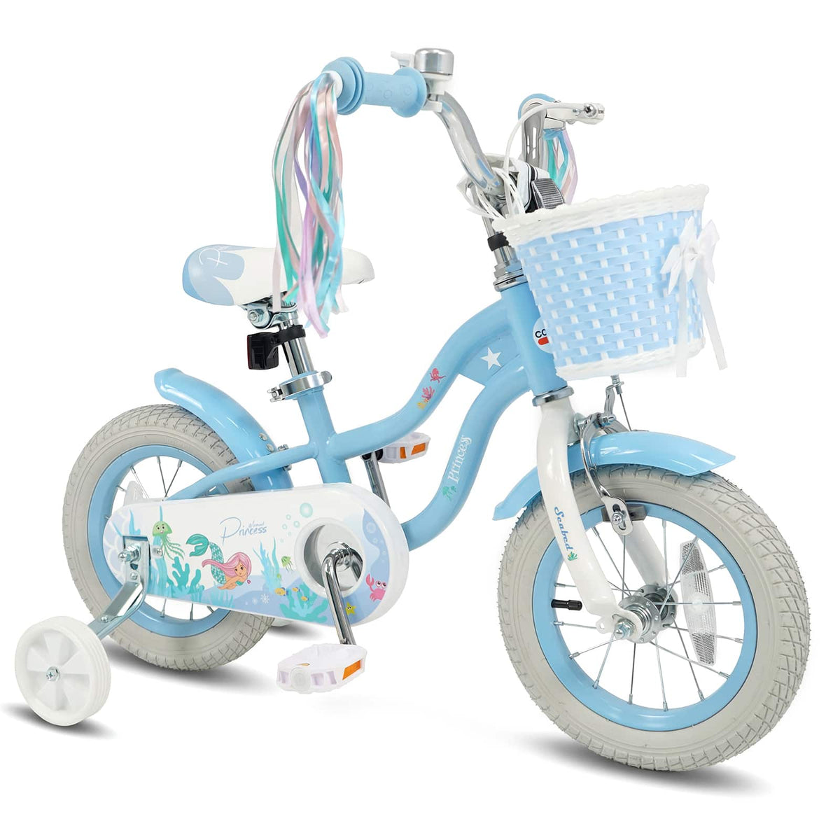 Costway - 12 Inch Girls Bike, Kids Bicycle with Removable Basket, Streamers, Hand Brake - Blue
