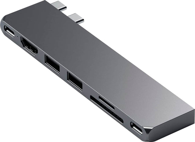 Front. Satechi - PRO Hub Slim USB-C Hub 7-in-1 w/ USB 4 Port, 4K HDMI, USB3.2 Gen 2, SD/TF Card Reader, and 100W USB C PD for Mac - Space Gray.