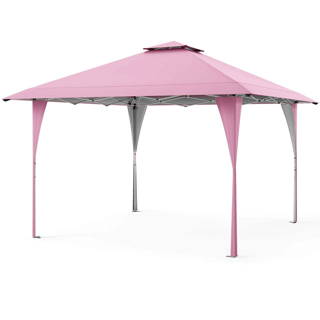 Front. Costway - Costway 13 X 13 FT Pop up Gazebo Outdoor Canopy Tent with Portable Carrying Bag 8 Stakes Pink - Pink.