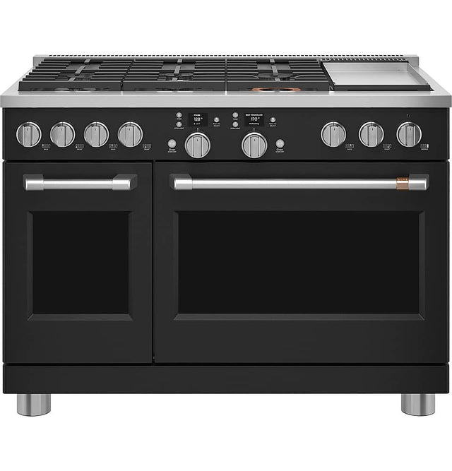 Front. Café - 8.25 Cu. Ft. Freestanding Double Oven Dual Fuel True Convection Range with 6 Burners, Customizable - Matte Black.