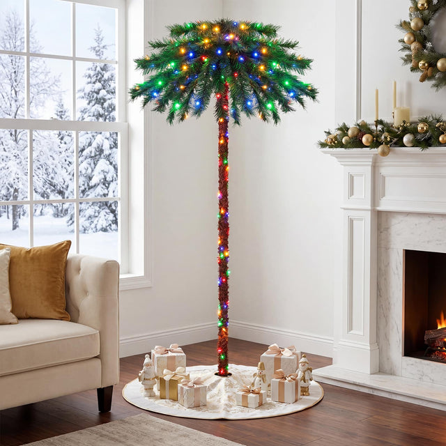 Front. Costway - Costway 6FT Pre-Lit Artificial Tropical Christmas Palm Tree w/ 210 Multi-Color Lights - Green.