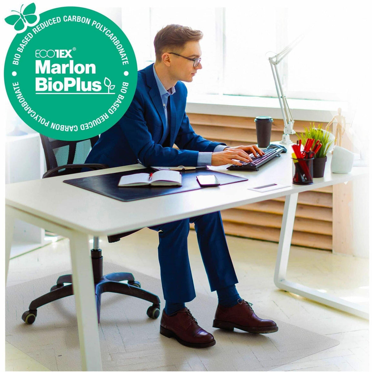Floortex - BioPlus Eco Friendly Carbon Neutral Chair Mat for Hard Floors - 29'' x 47'' - Clear