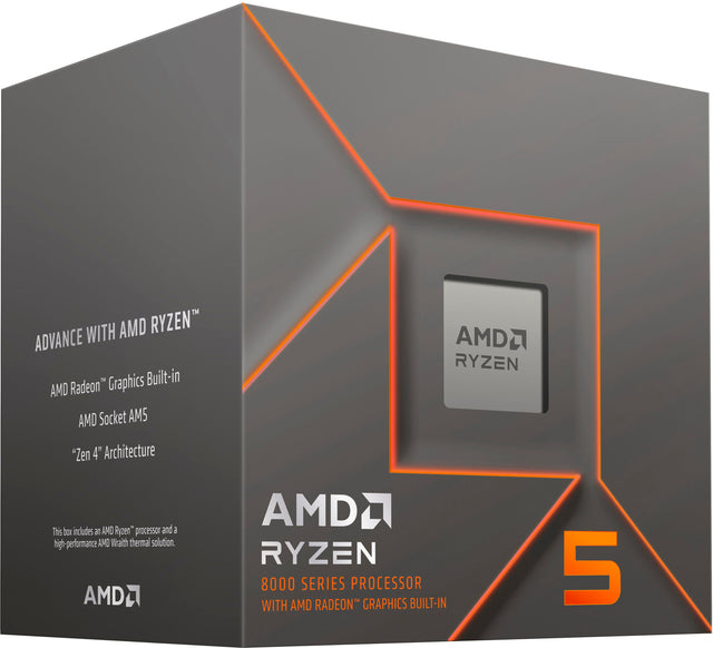Front. AMD - Ryzen 5 8500G 6-core - 12-thread – 3.5 GHz (5 GHz Max Boost) Socket AM5 Unlocked Desktop Processor - Silver.