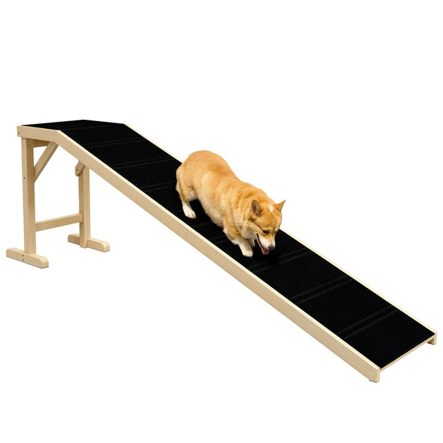 Front. Pawhut - Dog Ramp for Bed, Pet Ramp for Dogs with Non-Slip Carpet and Top Platform, 74" x 16" x 25" - Natural Wood.