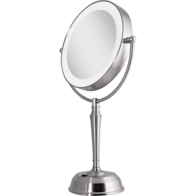 Left. Zadro - LED Lighted Vanity Mirror with Rechargeable Battery & USB Port - Satin Nickel.