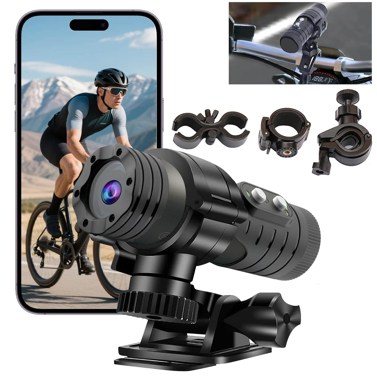 PRIMEPLUS - 1080P WiFi Helmet Camera with IP66 Waterproof, Action Recorder for Bike, Motorcycle & Sports