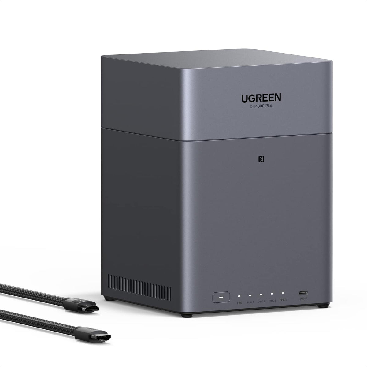 UGREEN - NASync DH4300 Plus, 120TB 4-Bay NAS with AI Photo Album, Remote Access, 8GB RAM, 2.5GbE (Hard Drive Not Included) - Gray