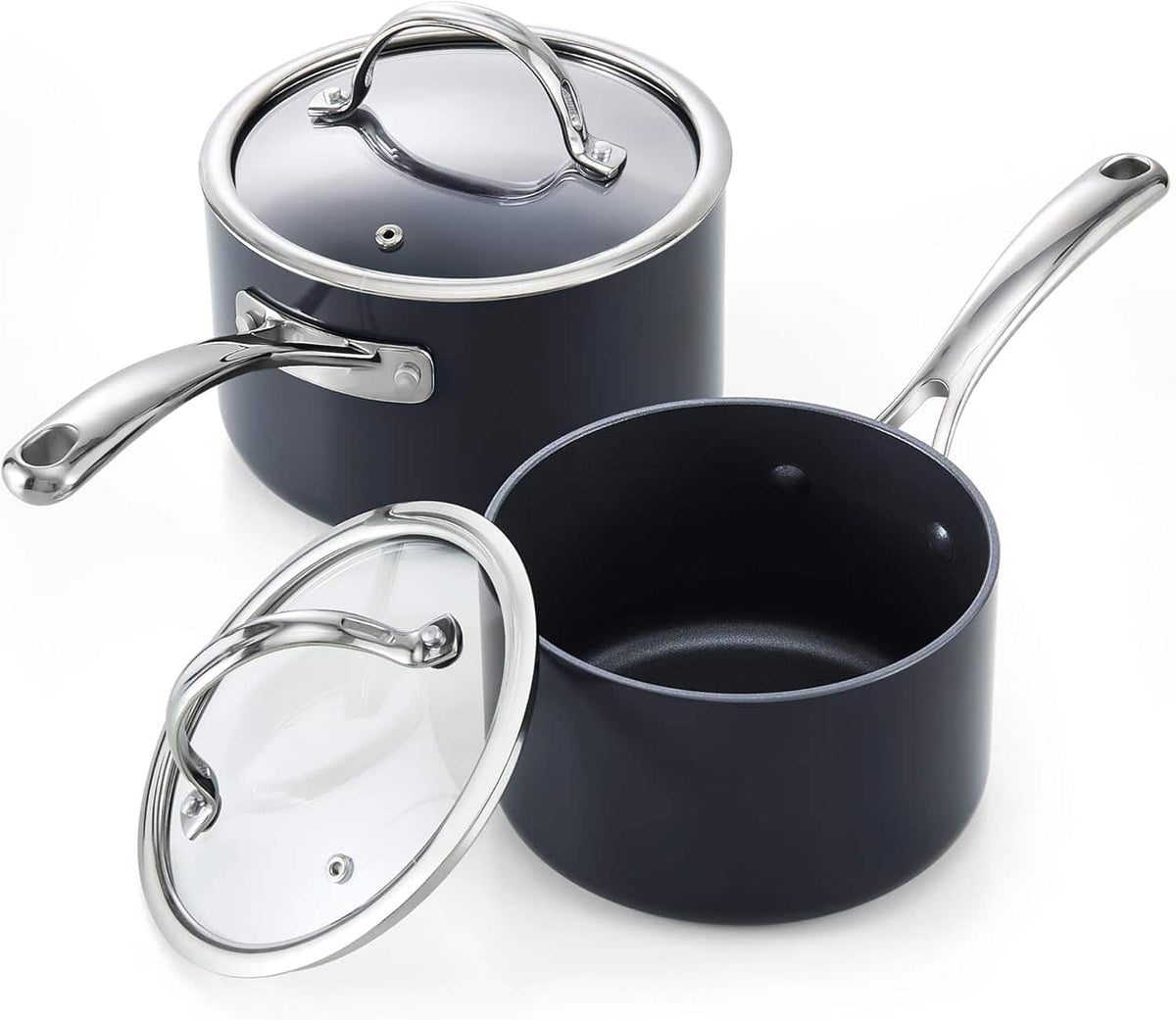 Cooks Standard - 2qt+3qt Hard Anodized Nonstick Saucepan w/Glass Lid Heavy-duty Aluminum Small Soup Pot,Stay Cool Handle, Not Induction - black