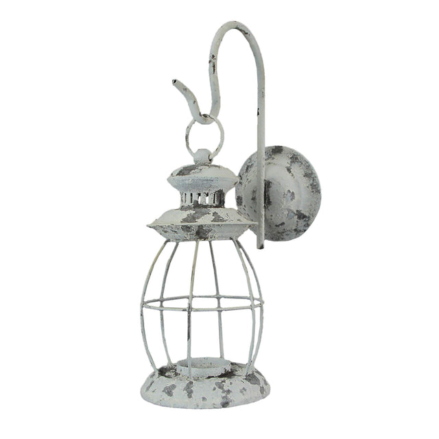 Front. Zeckos - Rustic Distressed Metal Wall Mounted Railroad Lantern Hanging Candle Sconce - Black.