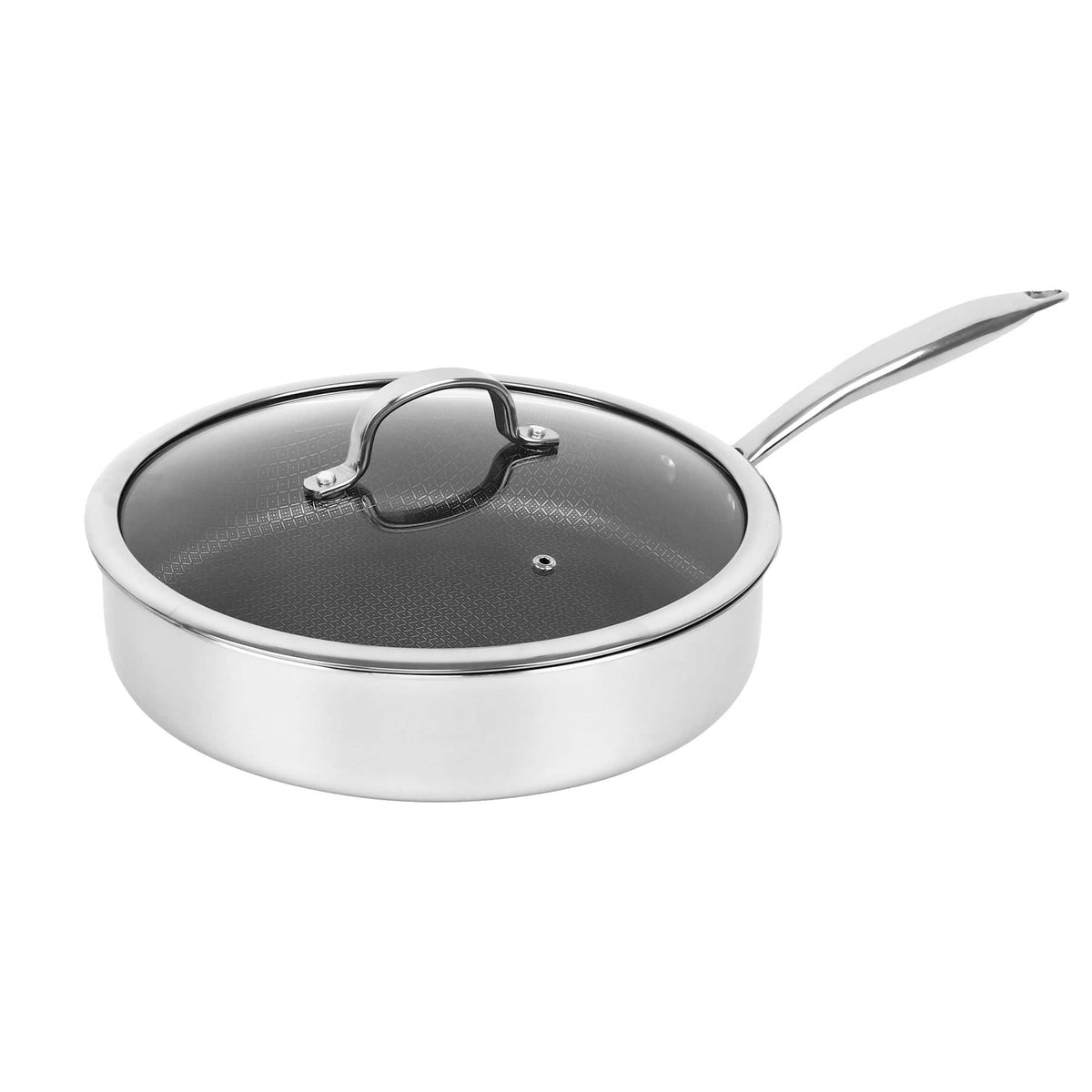 Brentwood - 11 inch Hybrid Non-Stick Stainless Steel Deep Saute Pan with Glass Lid - Silver