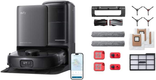 Front. eufy - eufy Robot Vacuum and Mop Combo E25+Replacement Parts Kit,20,000 Pa,Auto Mop Washing&Drying,Pet Hair and Carpet Friendly - Black.