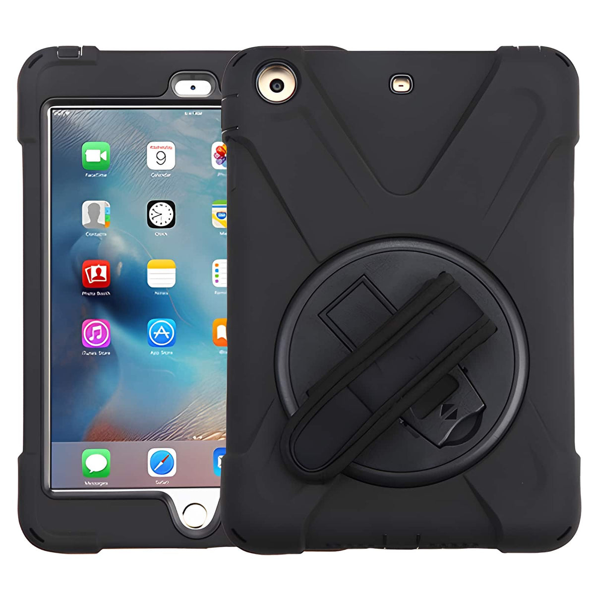 Mybat - Rotatable Stand Protector Cover with Wristband for Apple iPad mini / iPad mini 2 / iPad mini 3 - Black