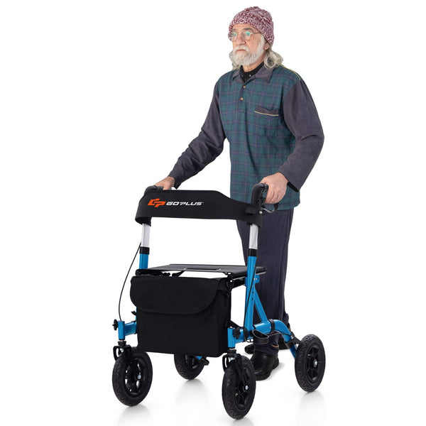 Costway - Foldable Height Adjustable Rollator Walker with Seat, Storage Bag for Seniors - Blue