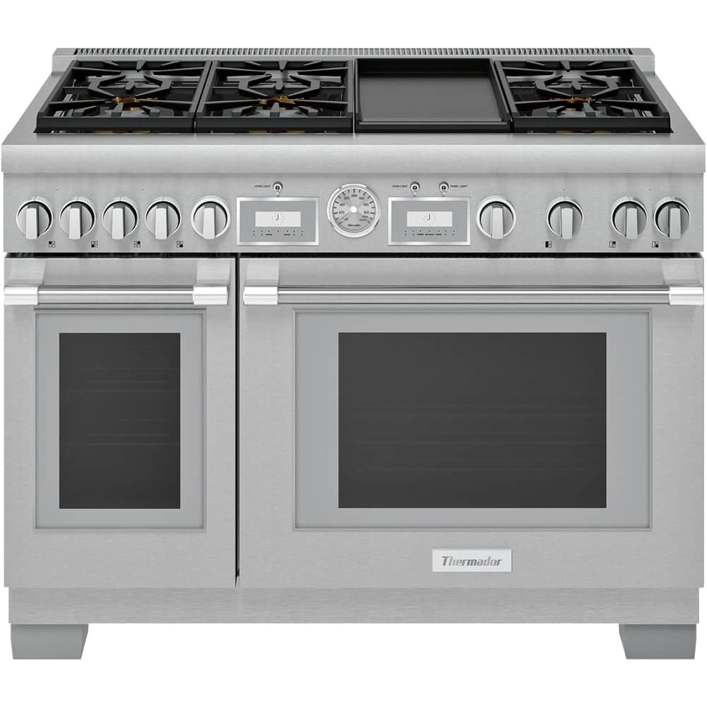 Thermador - Pro Grand 48" Wide 8.2 Cu. Ft. Freestanding Double Oven Dual Fuel Convection Range with 6 Star Burners and Griddle - Stainless Steel