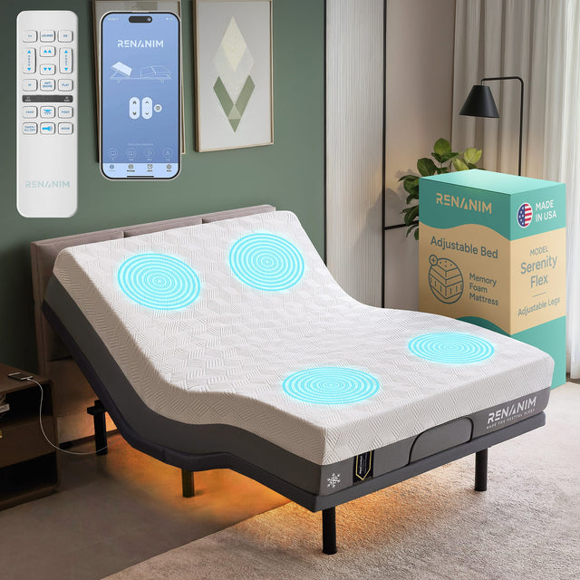 RENANIM Adjustable Bed  
MODEL Serenity Flex  
Memory Foam Mattress  
Adjustable Legs  
MADE IN USA  

RENANIM  
Adjustable Bed  
Memory Foam Mattress  
Adjustable Legs  

RENANIM  
MADE IN USA  

RENANIM  
Adjustable Bed  
Memory Foam Mattress  
Adjustable Legs  

RENANIM  
Adjustable Bed  
Memory Foam Mattress  
Adjustable Legs  

RENANIM  
Adjustable Bed  
Memory Foam Mattress  
Adjustable Legs  

RENANIM  
Adjustable Bed  
Memory Foam Mattress  
Adjustable Legs  

RENANIM  
Adjustable Bed  
Memory Foam 