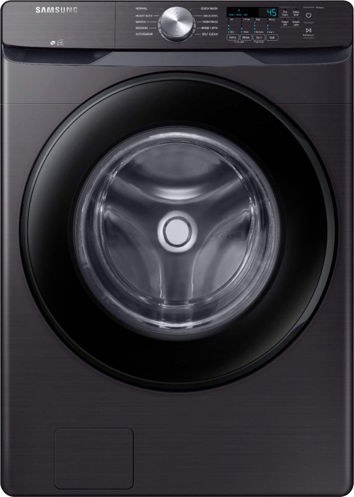 Samsung - Open Box 4.5 Cu. Ft. High Efficiency Stackable Front Load Washer with Steam and Vibration Reduction Technology+ - Black Stainless Steel